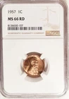 1957-P Lincoln Head Cent NGC graded MS66 RD, Bright & Lustrous (107).