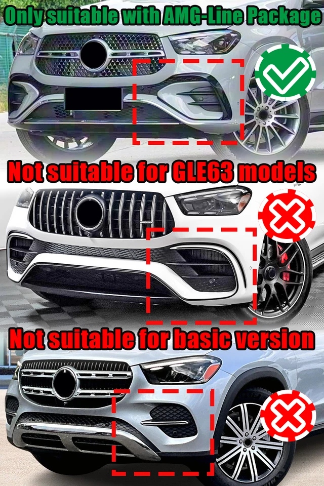 For Mercedes Benz GLE Coupe GLE350 W167 24+ Gloss Black Front Lip Splitter 3PCS - Image 2 of 4