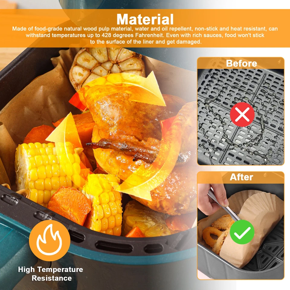 Revestimiento de freidora de aire 100 piezas de papel desechable antiadherente para horno de alimentos hornear microondas Foto 3 de 4