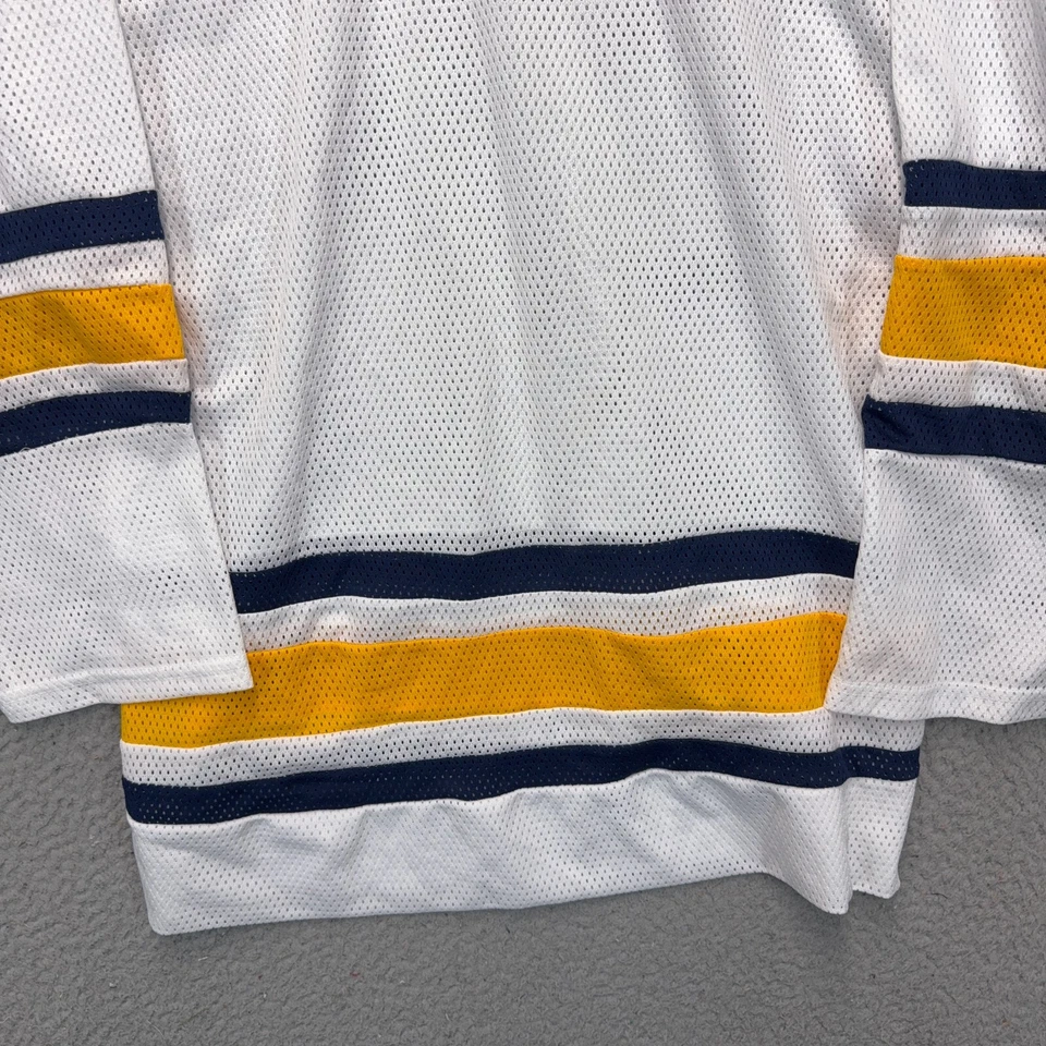 Jersey de hockey de costura atlética para hombre pequeño mediano blanco amarillo malla pulóver DEFECTUOSO Foto 4 de 4