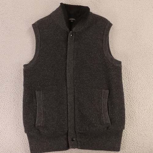Banana Republic Vest Mens L Gray Wool Waffle Knit Full Zip Pockets Sherpa Lined
