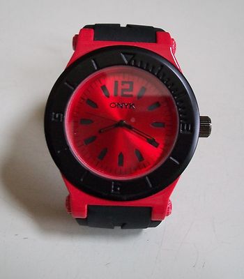 Men's ONYK Black & Red Silicon Band Dressy Casual Wear Fashion Watch