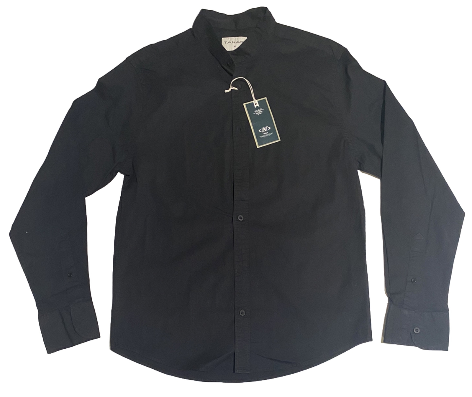 Tahari Mens Shirt Medium Button Down 100 Cotton Slim Fit Band Collar