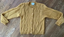 vintage 90s womens MOHAIR blend cable-knit cardigan,mustard color,medium.soft