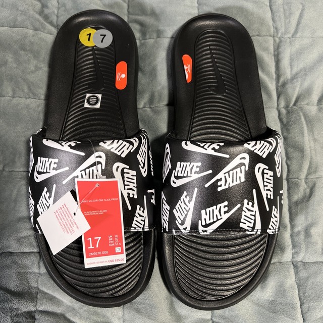 NIKE VICTORI ONE MENS SLIDES Black White Black Size 17 for sale online |  eBay