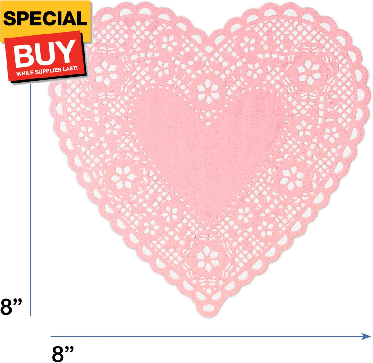 Royal Lace Pink Heart-Shaped Paper Doilies - 8-Inch - Perfect for