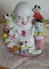 Vintage Chinese Famille Rose Porcelain Happy Buddha With 5 Children