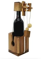 Wooden Wine Puzzle Challenge Game Bottle Holder W/ Instructions