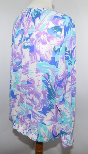 VTG Teddi California Floral Flowing Blouse Shirt Purple Blue USA Made Women's 10 - Picture 8 of 12