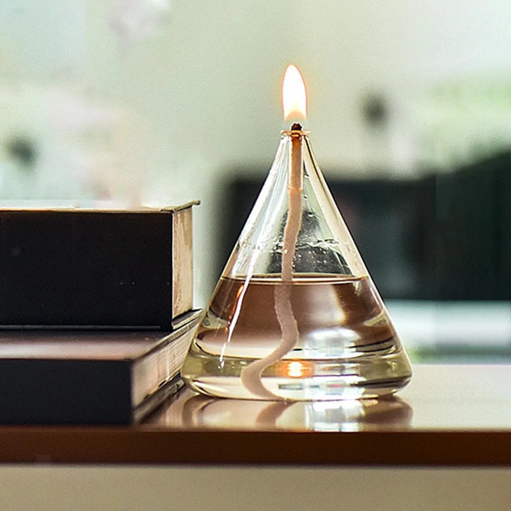 2x Modern Refillable Glass Oil Lamp Clear Tealight Candles