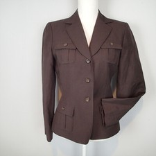TAHARI sz 4 BLAZER jacket top career linen bl brown z8