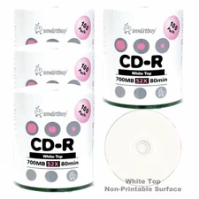400 Smartbuy CD-R 52X 700MB/80Min White Top Blank Media Recording Disc