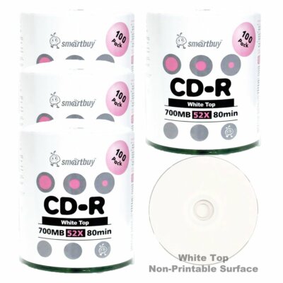 400 Smartbuy CD-R 52X 700MB/80Min White Top Blank Media Recording Disc