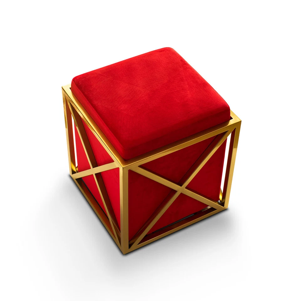 Cube De Siège De Luxe En Acier Inoxydable Plaqué Or Velours Rouge Qualité Stable - Photo 3/4