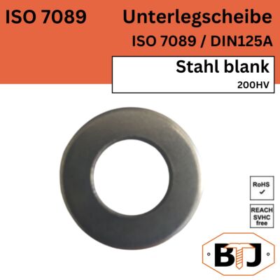 Unterlegscheiben ISO7089 HV200 Stahl blank M1,6 - M36 Beilagscheiben DIN 125A