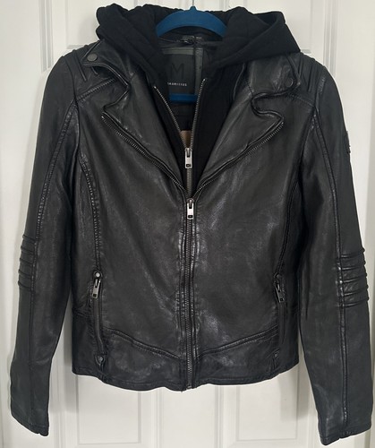 Chaqueta de cuero genuino para mujer Mauricio verde bosque Flura nueva con etiquetas con capucha mediana