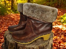 UGG Size 6 Lynnea Brown Studded Distressed Clog Boot Foldover Shearling Cuff