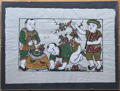 Dong-Ho-Holzschnitt - alte Frau mit Vögeln