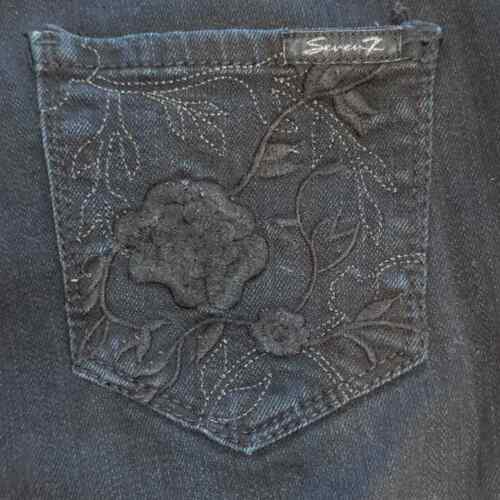 Seven7 Dark Wash Straight Leg Jeans Embroidered Pockets Size 8 Stretch - Picture 1 of 7