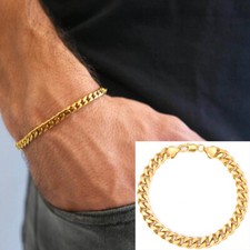 Unisex Solid 18K Yellow Gold Filled 8" 5.6mm Cuban Curb Link Chain Bracelet J70B