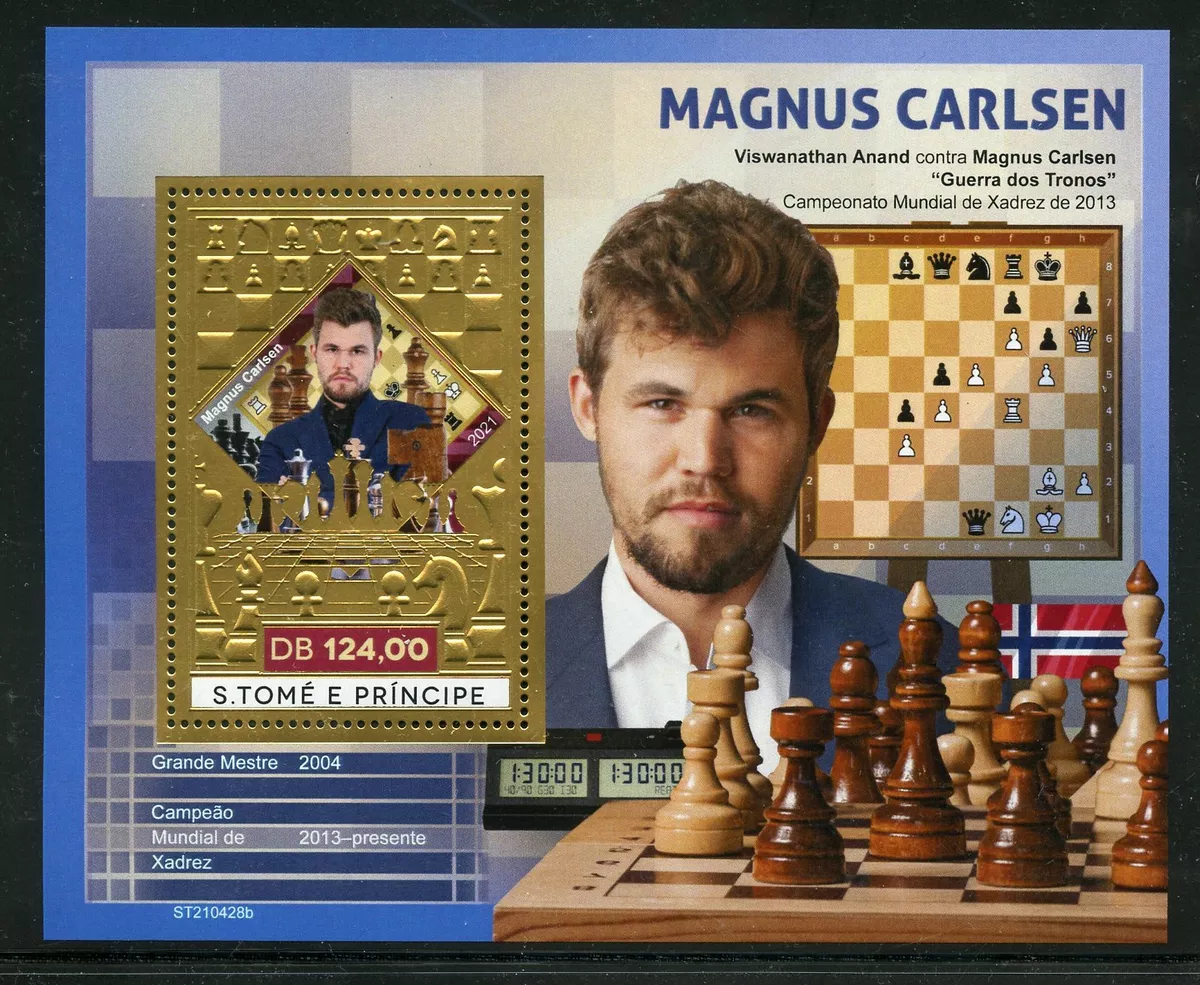 SAO TOME 2021 MAGNUS CARLSEN CHESS MASTER GOLD SOUVENIR SHEET MINT NH