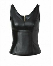 Sexy Black Womens Real Fitted Lambs Leather Vest / Top Most Sizes
