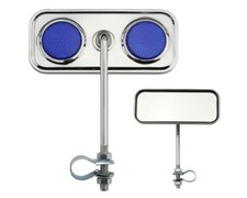 Rectangle Bicycle Bike Mirror Chrome With Blue Reflectors.