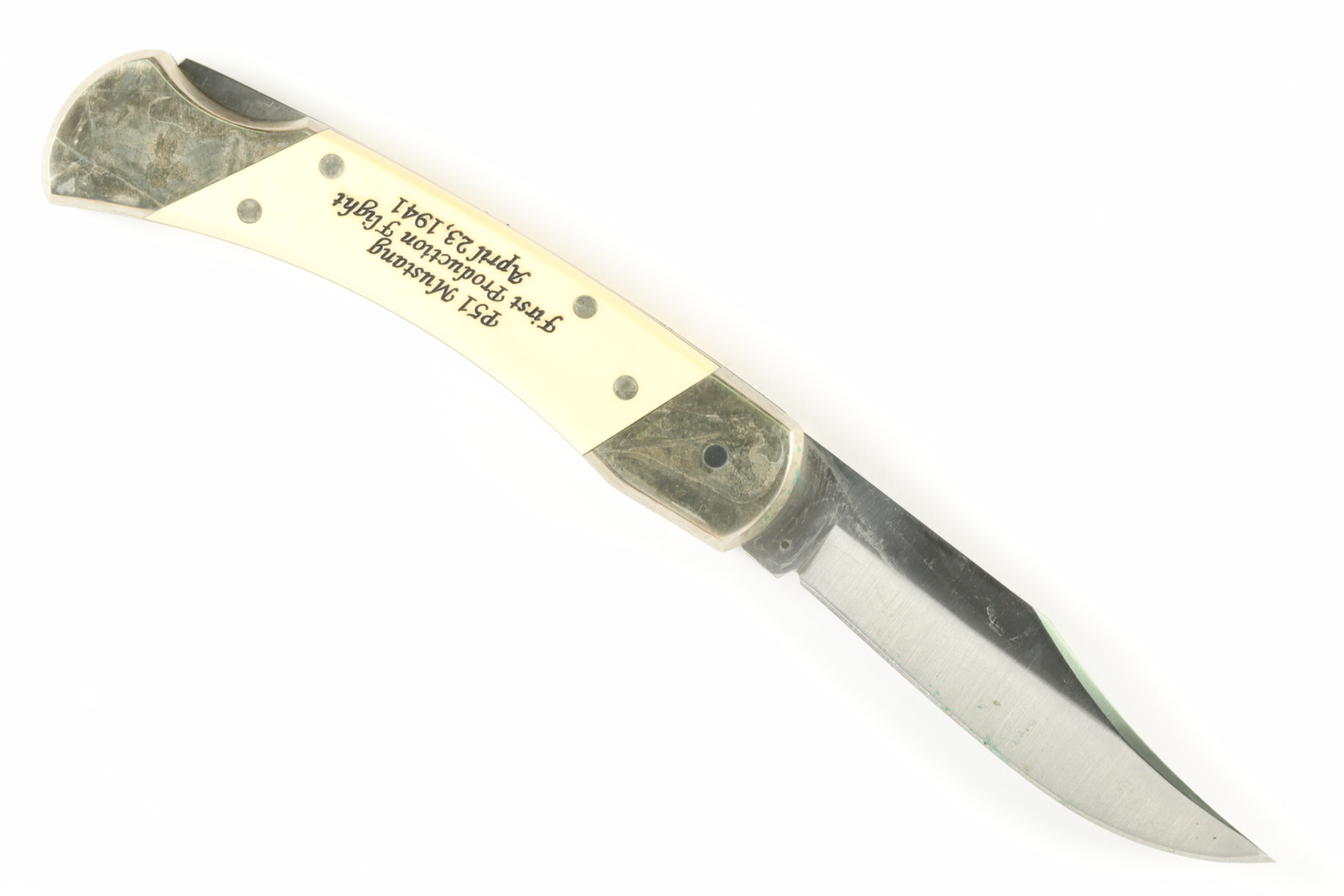 Vintage Schrade USA Limited Scrimshaw P51 Mustang LB7 Folding Hunter