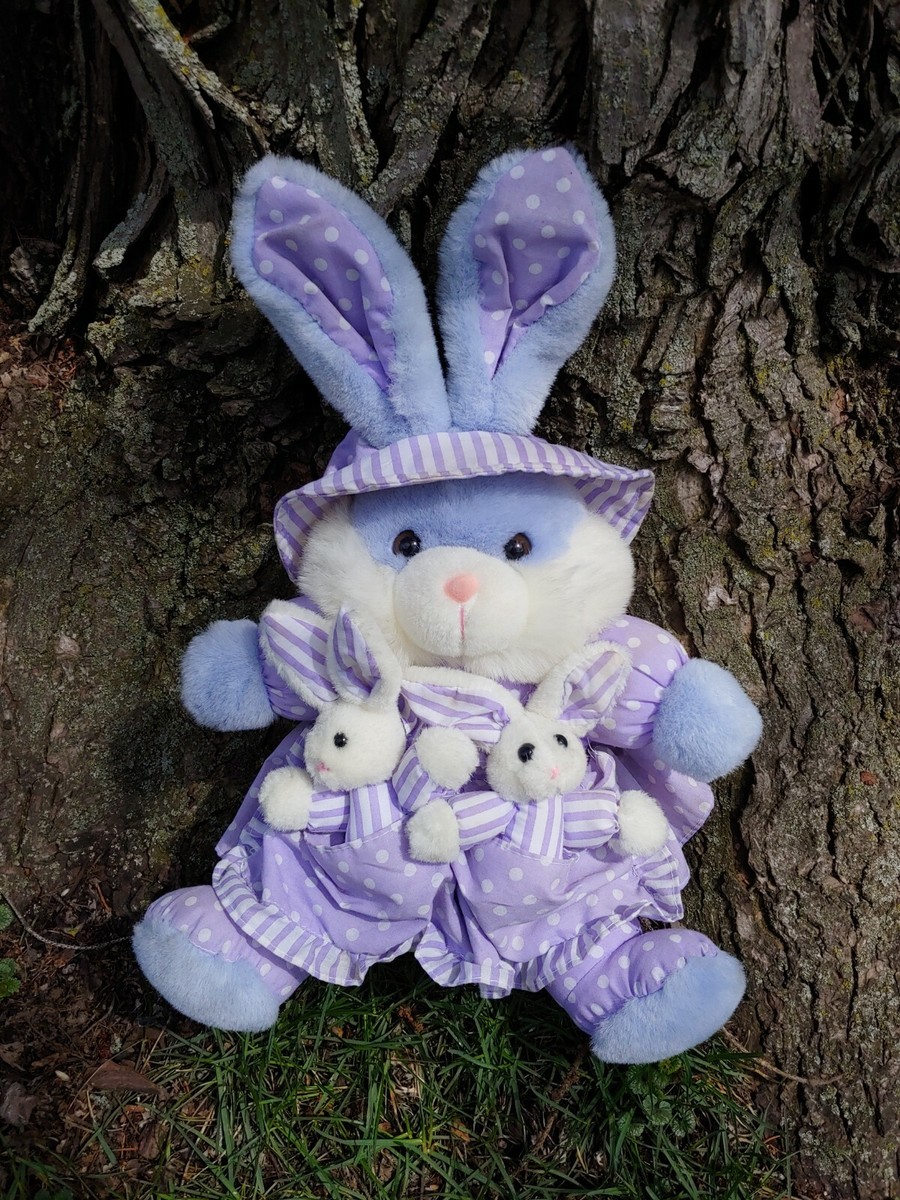 Rabbit w Babies Plush Toy NOS Vintage Dandee Bunny 1990s Awesome