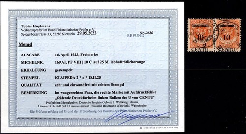 Memel 169AI + PFVIII PAIR with stamps BPP FIND BPP firm MICHEL 169AI + PFVIII