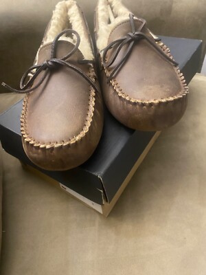 UGG OLSEN TAN LEATHER SHEEPSKIN MOCCASIN MEN'S SLIPPERS SIZE US 11/UK 10  NEW