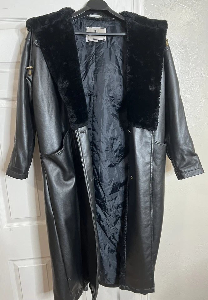 Abrigo Misty Harbor Mujer L Negro Piel Sintética Forrado Capucha PVC Exterior Acolchado Interior Foto 3 de 4