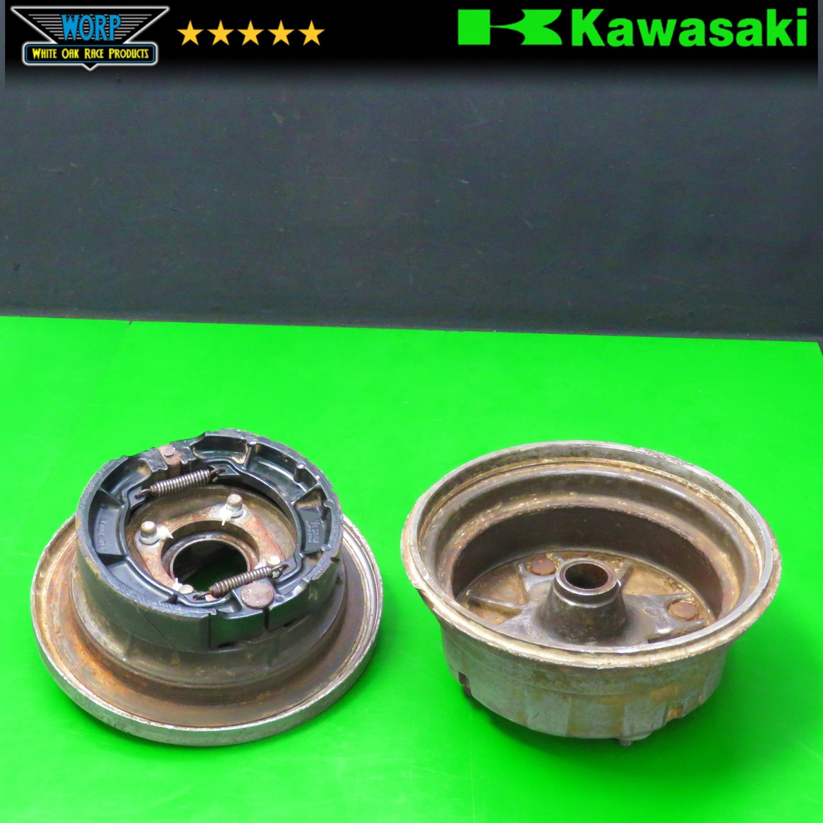 どこかの 1998 KAWASAKI BAYOU 220 KLF220A REAR DRUM BRAKE PLATE SHOES HUB