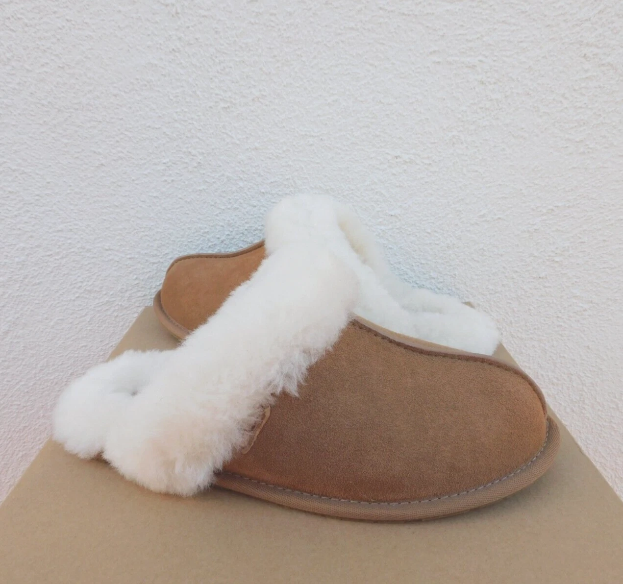 UGG SCUFFETTE II PANTOFOLE RIGENERATE PELLE DI PECORA CASTAGNA DONNA US 8 EUR 39 ~NUOVE