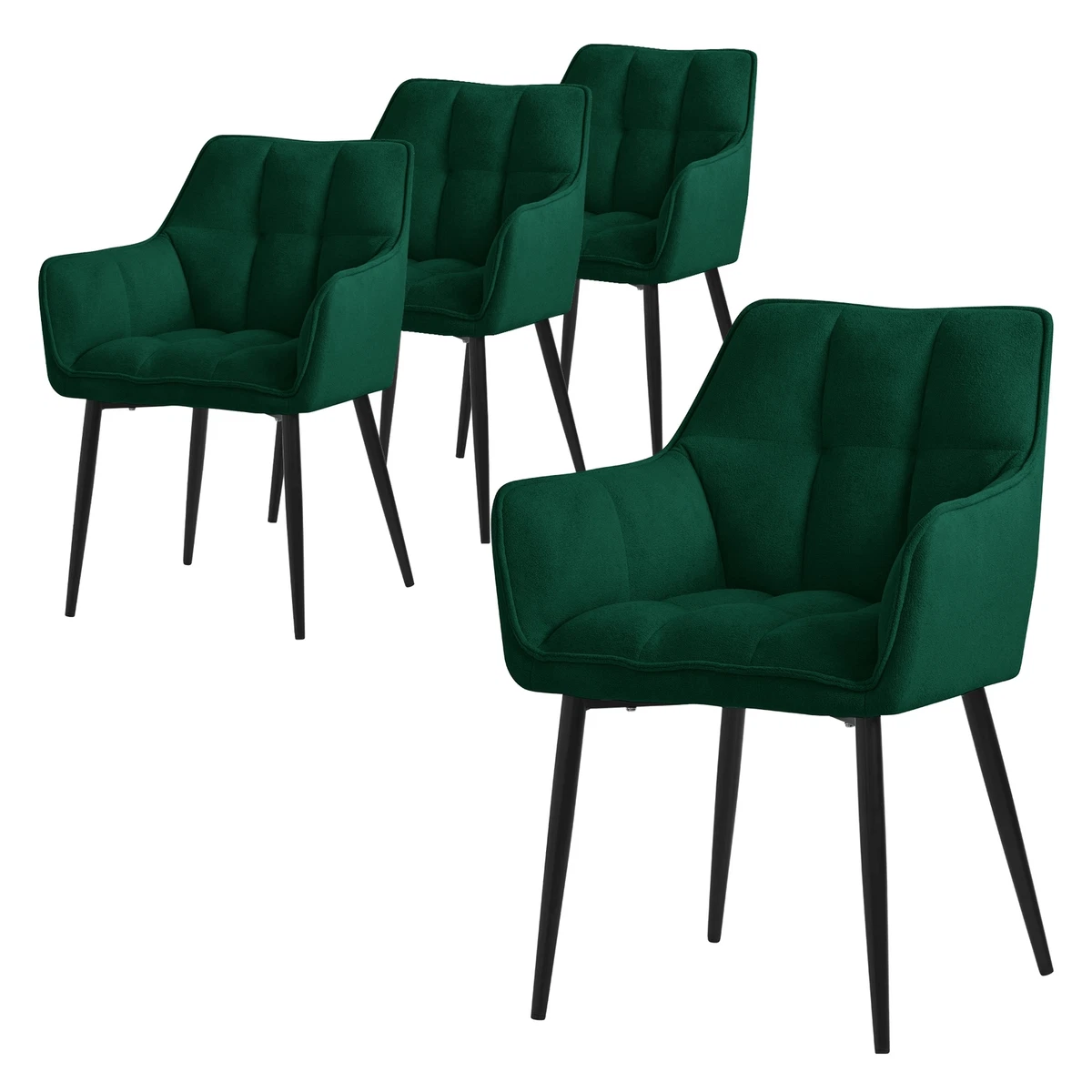 4x Sillas de comedor verde de tejido de rizo asiento ergonómico con patas metal