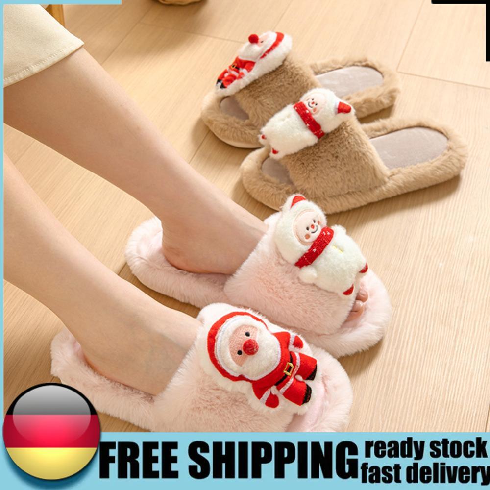 SAOLA Christmas Printed Slippers Casual Fluffy Thickened Slippers Rubber Sole Slippers