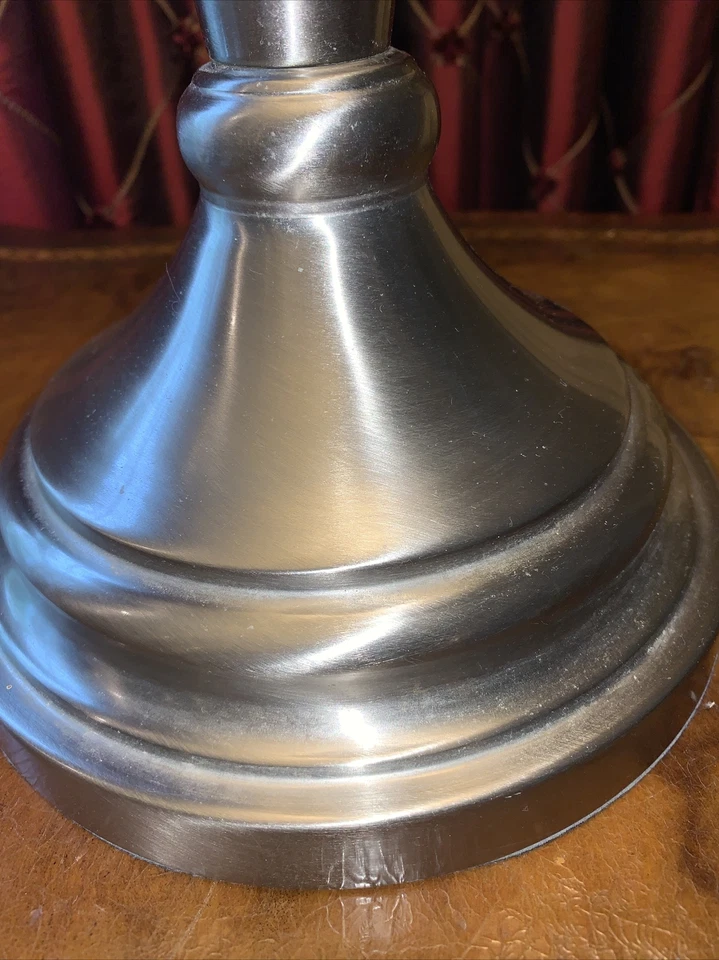 Vtg STIFFEL Brush Nickel Table Lamp Silver & original shade - Image 3 of 4