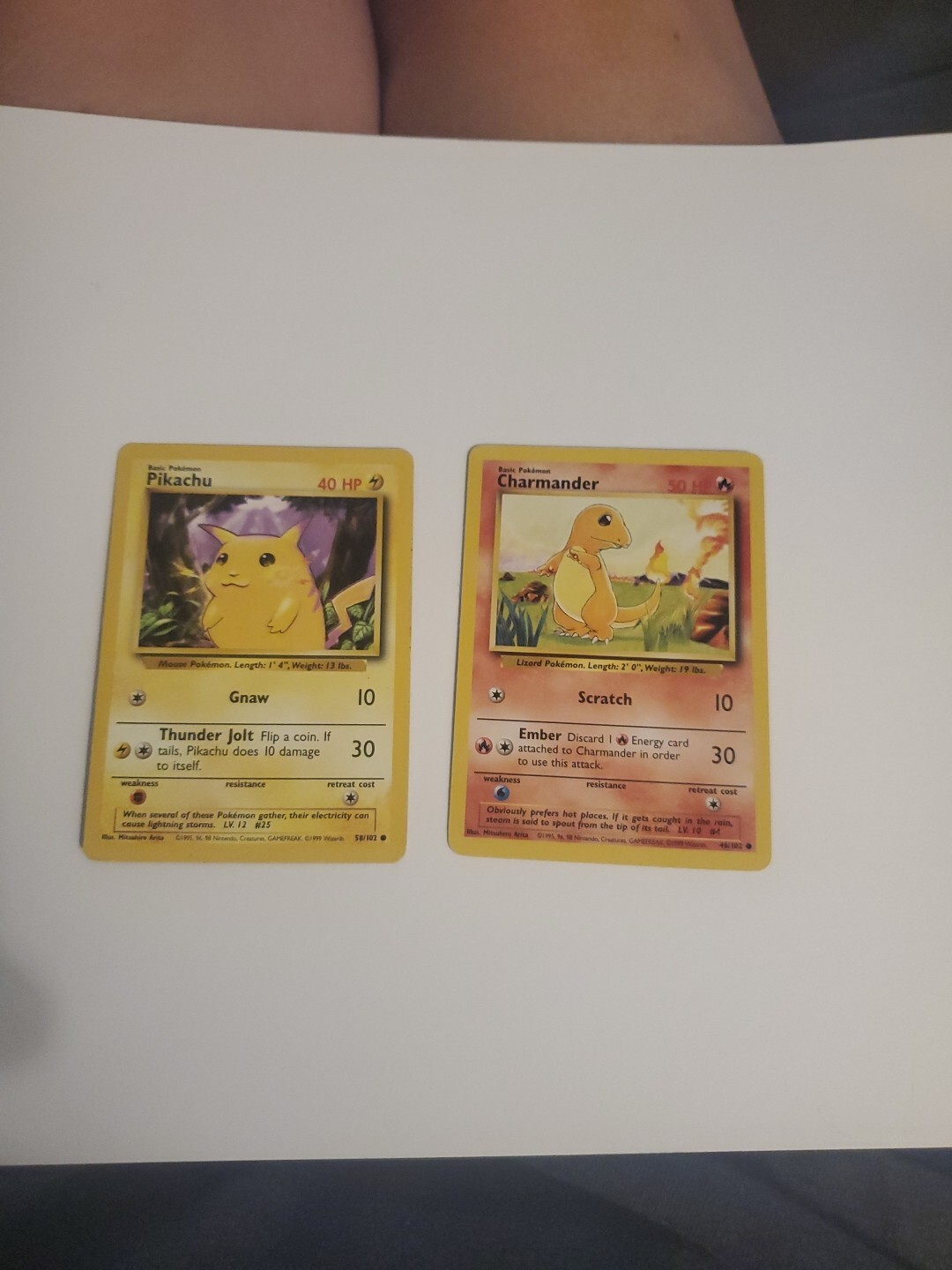  - Pokémon TCG1  Pikachu Base Set 58/102 & 1 Charmander #46/102 Regular  Common