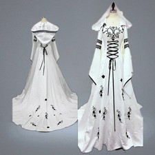 Robe De Mariage Medieval Wedding Dress A Line White And Black Satin Custom