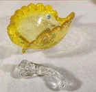 Vintage Murano Yellow W/ Silver Aventurine Art Glass Ashtray & Cigar Stubber