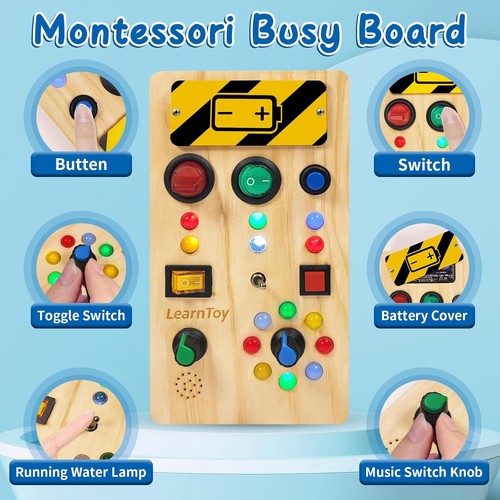 Montessori Wooden Busy Board for Toddlers 1-3 Years - Sensory Learning Toy wi...