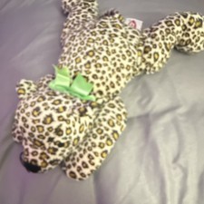 Leopard Plush Stuffed Animal Medium 14-24 in Beige Brown Black w/ Green Bow