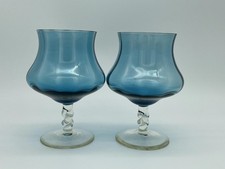 Vintage Pair of blue brandy glass style glass vases.