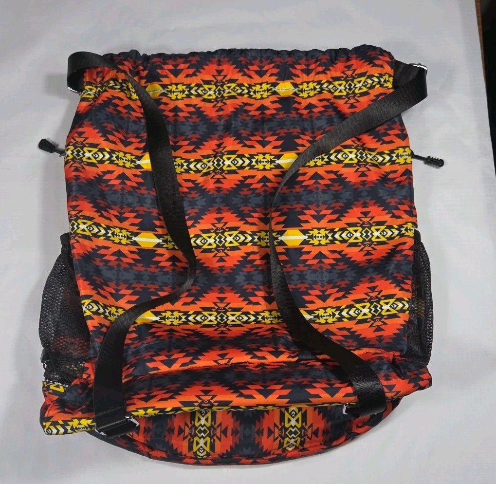 Orange Aztec Print Drawstring Backpack Large Capa… - image 2