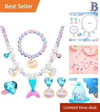 4-Piece Mermaid Necklace Bracelet Earrings Set - Perfect for Dress-Up Parties