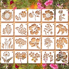 20 Pcs 2.95 Inch Flower Stencils for Crafts, Rock Painting, Home Decor