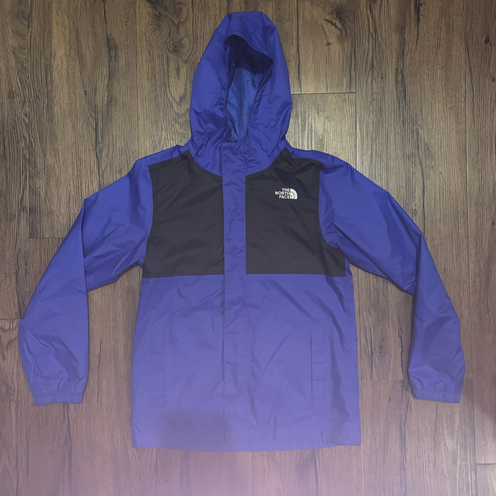 The North Face Youth Large Windbreaker Rain Jacket Blue/Black Full Zip Hooded L