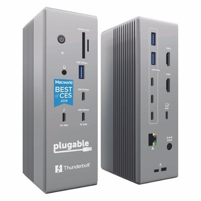 Plugable Thunderbolt 5 Docking Station with Dual HDMI 2.1, 140W Laptop Charging