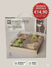 Set Aperitivo 5 Pezzi Narciso Home-Vassoio in Bambù e 4 Ciotole Vetro-Elegante