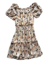 Ryan Michelle Women's Floral Cinched Waist Dress With Puff Sleeves Size M